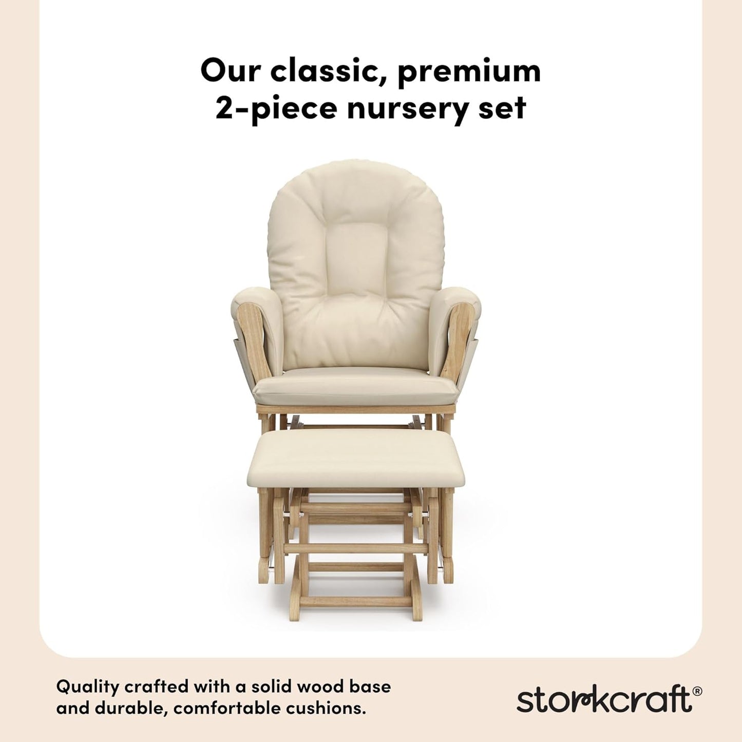 Premium Hoop Glider & Ottoman (Natural/Beige) — GREENGUARD Gold Certified Nursery Glider, Solid Wood Craftsmanship, Smooth-Gliding Nursery Chair and Ottoman, Award-Winning