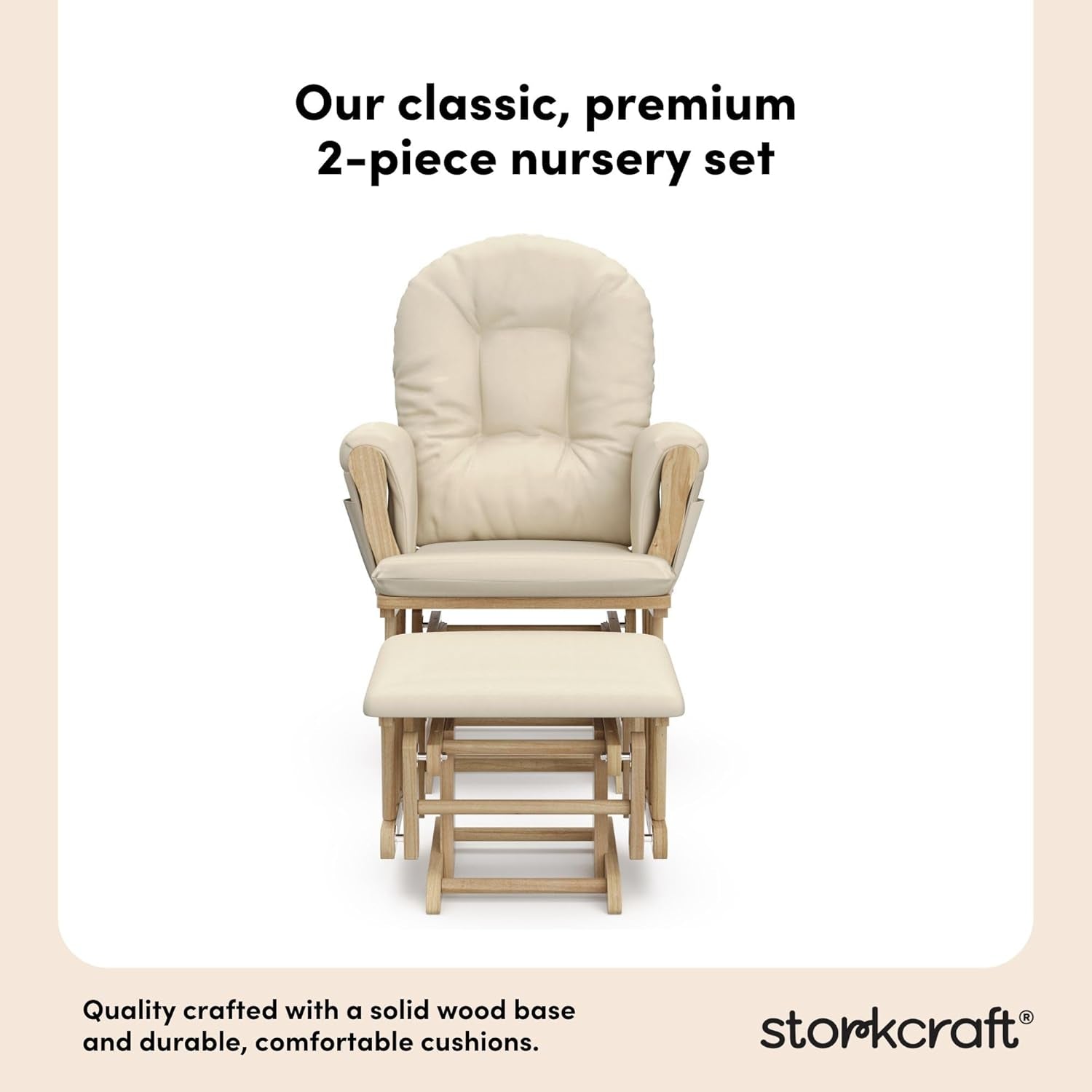 Premium Hoop Glider & Ottoman (Natural/Beige) — GREENGUARD Gold Certified Nursery Glider, Solid Wood Craftsmanship, Smooth-Gliding Nursery Chair and Ottoman, Award-Winning
