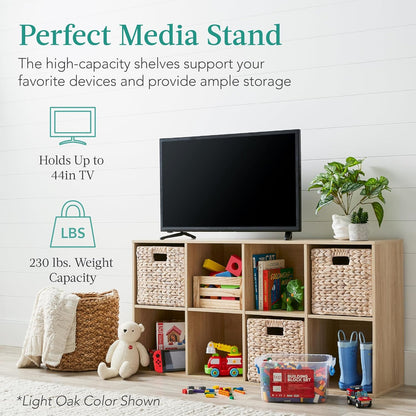 8-Cube Storage Organizer, 11In Shelf Opening, Bookcase, Display Shelf, Customizable W/ 3 Removable Back Panels – White