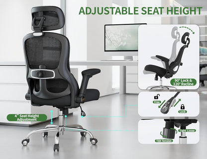 White Ergonomic Office Chair: Mesh Desk Chair Comfy with Adjustable Lumbar Support 400Lbs High Back Computer Gaming Chair - Big and Tall Office Chairs with Extra Wide Seat-Adults Home Office