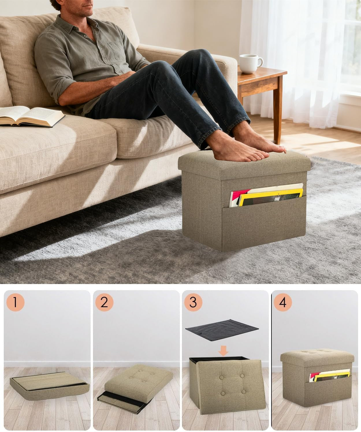 Ottoman Storage Ottoman Foot Rest Stool Foldable Bench Student Dormitory Bedroom and Entryway Storage 17 X 13 X 13