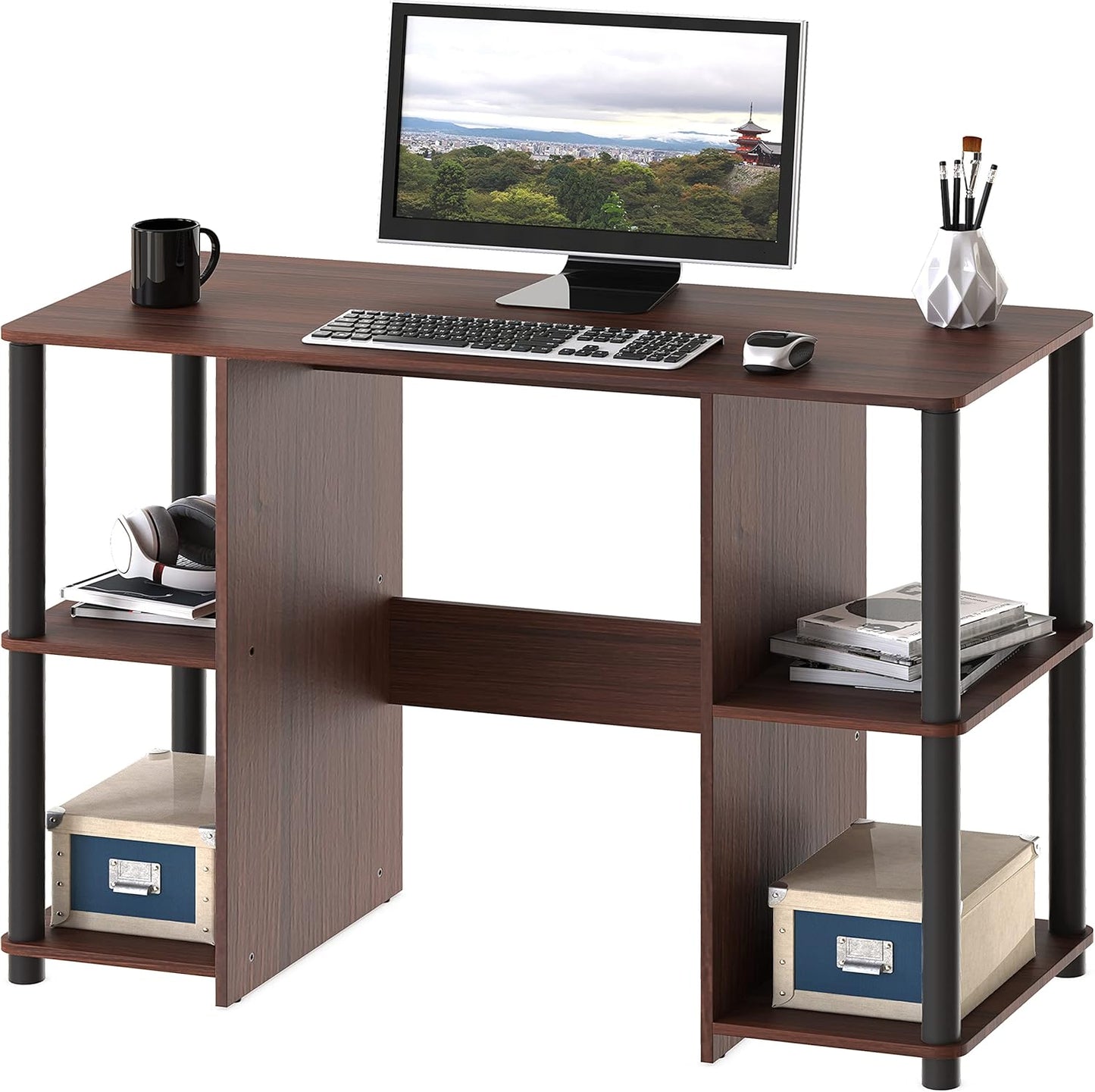 38-Inch Home Office Wood Desk with Double Sided Shelves, Oak