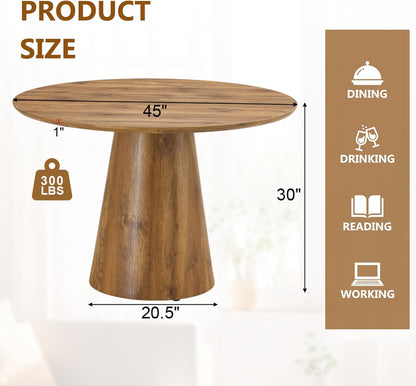 Round Dining Table,45''Round Wood Dining Table for 4-6,Modern Kitchen Table with Stable Base,Space Saving Walnut Dining Room Table for Kitchen,Apartment,Study.