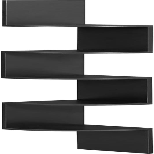 Corner Shelf Wall Mount, 5-Tier Floating Corner Bookshelf, Plant Shelf for Bedroom, Living Room, Bathroom, Home Office, Ink Black