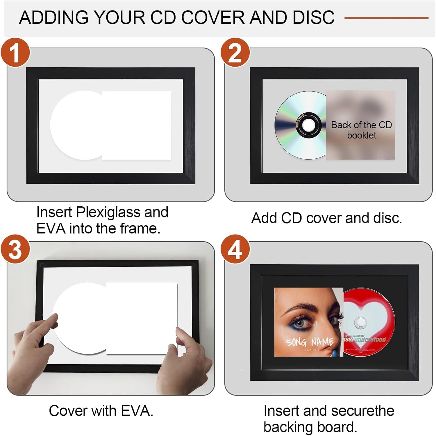 CD Display Frame 11.4"X7.9" with EVA Flocked Liner, Black Wood Grain Look, Acrylic Front, for Cover and Disc, Wall or Tabletop Display, Horizontal & Vertical