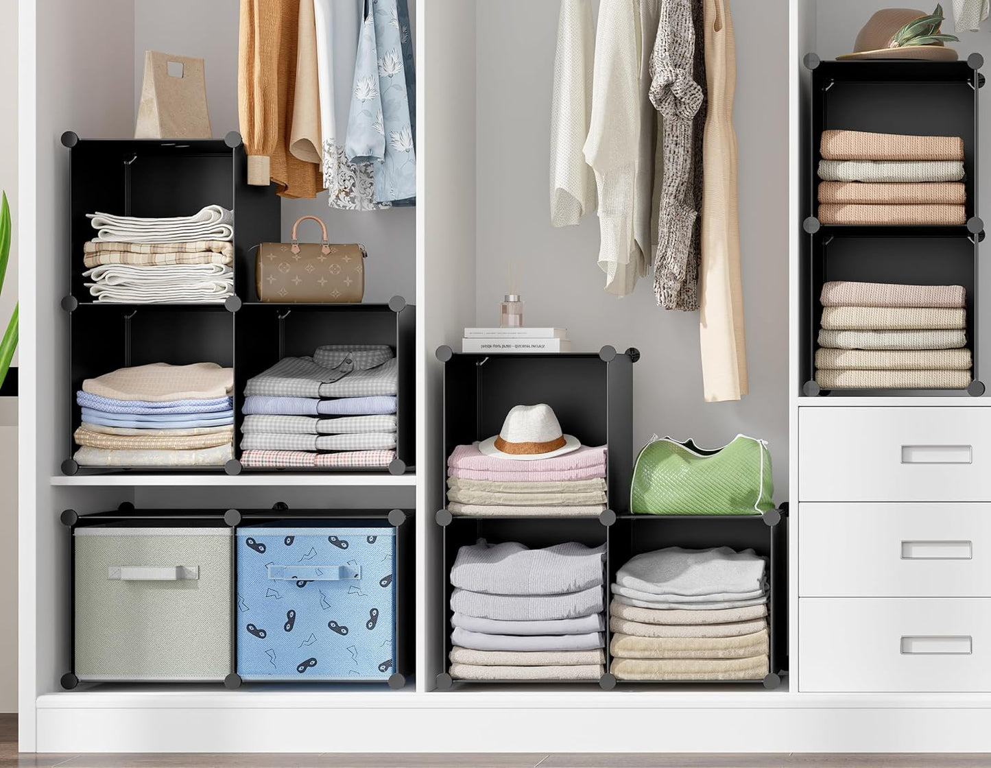 6-Cube Storage Organizer, Closet Organizer Storage Cabinet Shelf Bookcase Bookshelf with Metal Hammer, Storage Cubes Organizer Cabinet for Kids, Closet, Bedroom, Bathroom(11.8X11.8X11.8 Inch)Black