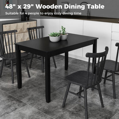 Dining Table for 4 People, 48"X 29" Kitchen Table with Wood Legs, Load 330 Lbs, Rectangular Dinner Table for Small Space, Dinette, Breakfast Nook, Apartment, Living Room, Dining Room (Black)
