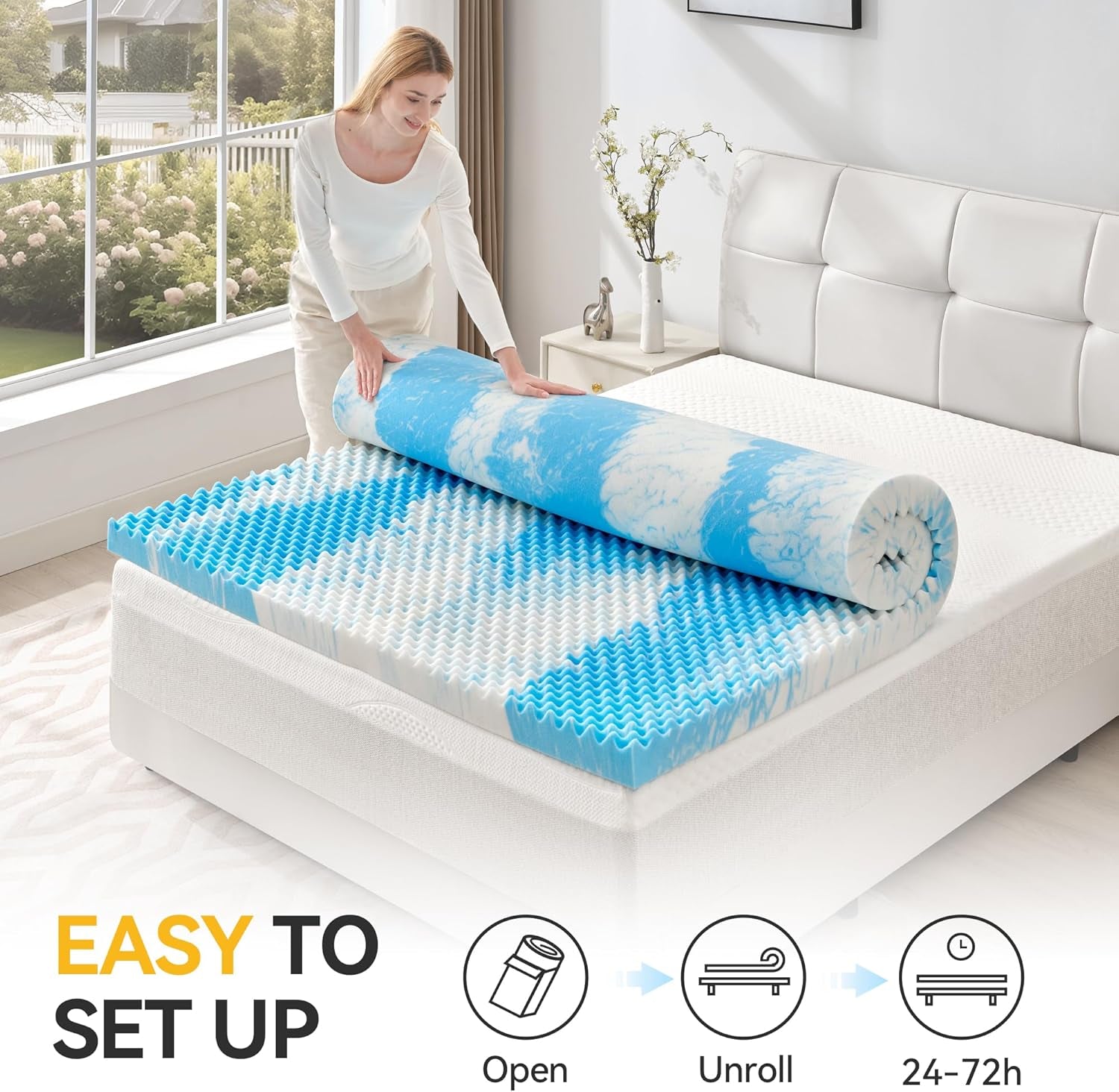 2 Inch Egg Crate Memory Foam Mattress Topper Twin Size, Soft Mattress Pad for Back Pain Relief, Bed Topper, Certipur-Us Certified, Blue