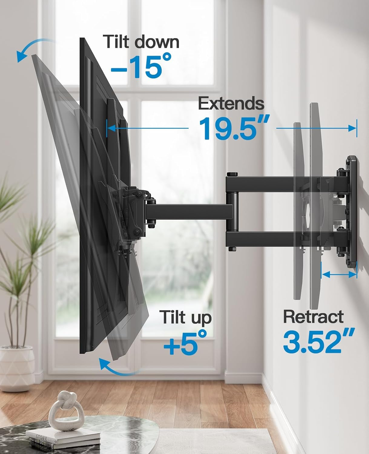 Full Motion TV Wall Mount for 26-65 Inch Flat Curved Tvs, Heavy Duty Single Articulating Arms, Corner TV Mount up to VESA 400X400Mm and 77Lbs, Support Swivel, Tilt, Level Adjustment