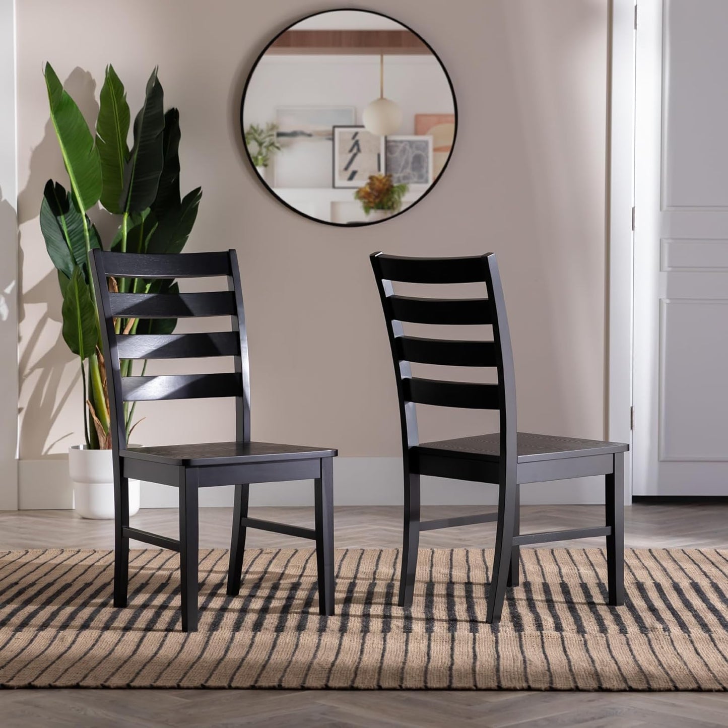 Modern Farmhouse Wood Armless Dining Room Chairs Kitchen, Set of 2, Black