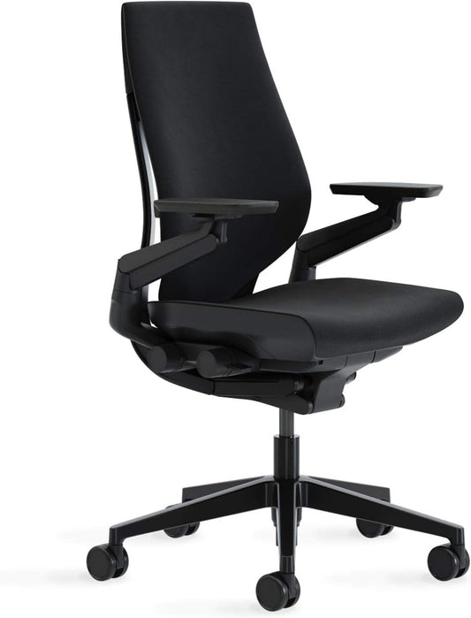 Gesture Office Chair - Ergonomic Work Chair with Wheels for Carpet - Comfortable - Intuitive-To-Adjust for Desk - 360-Degree Arms - Licorice Fabric, Dark Frame