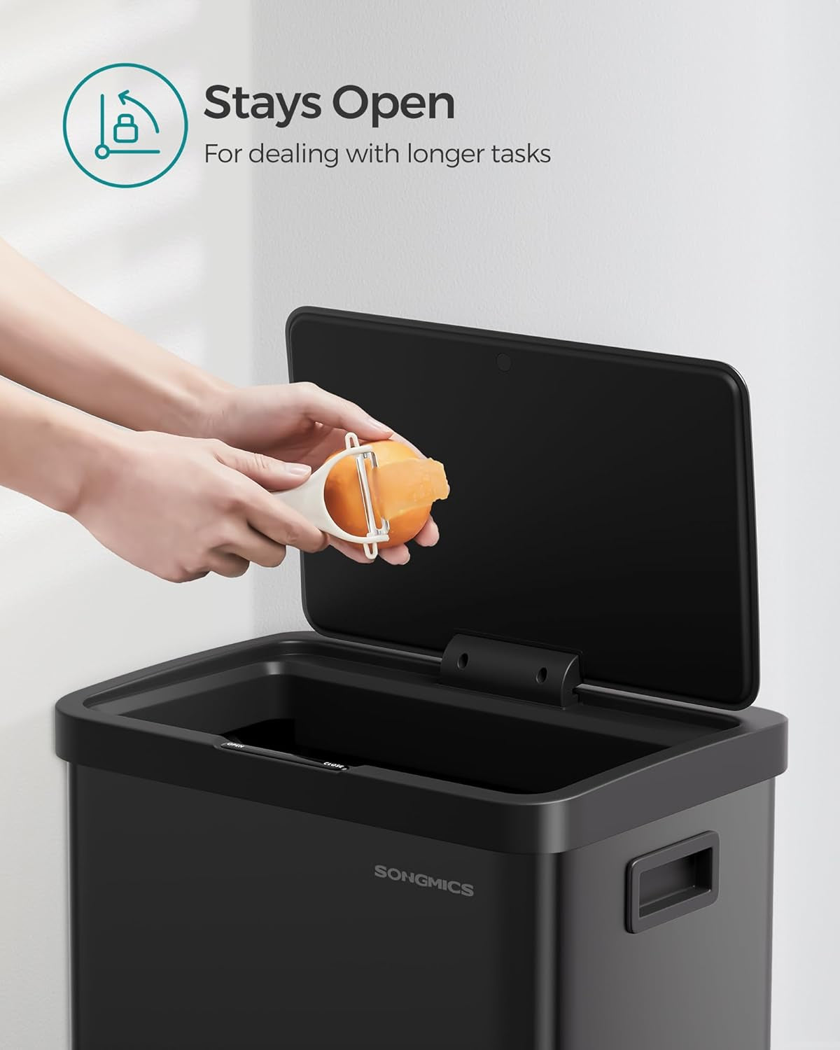 Motion Sensor Trash Can, 18-Gallon (68L) Automatic Kitchen Garbage Can with Stay-Open Lid, Soft Close, Stainless Steel, 15 Trash Bags Included, Ink Black ULTB630B68