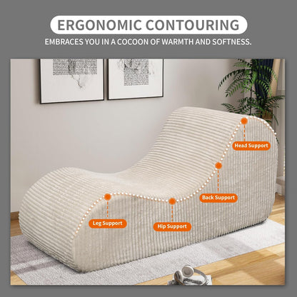 Corduroy Chaise Lounge Chair Couch Indoor Boneless Oversized High-Density Sponge Soft Sofa for Yoga, Khaki