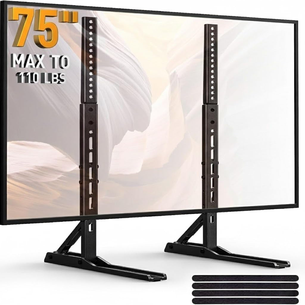 Universal TV Stand Mount for 22-75 Inch Tvs, Height Adjustable Table Top TV Stand, Great Load-Bearing Replacement TV Legs with Tempered Glass Holds up to 110Lbs, Max VESA 800 X 600Mm