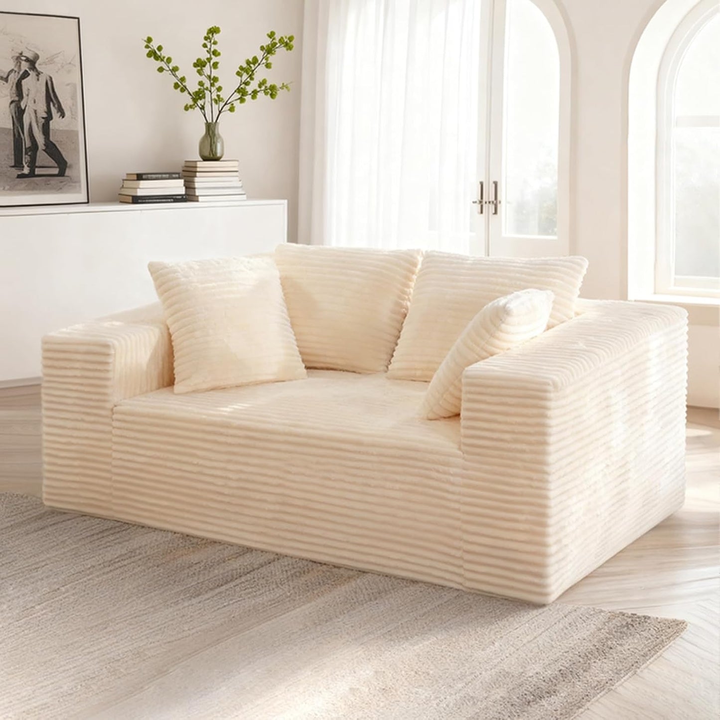 Boneless Cloud Couch Sofa, 2 Seater Deep Seat Modern Lounge Sleeper Couch, No Assemble, Corduroy Compression Upholstered Couches for Living Room, Bedroom, Apartment, Dorm, Office