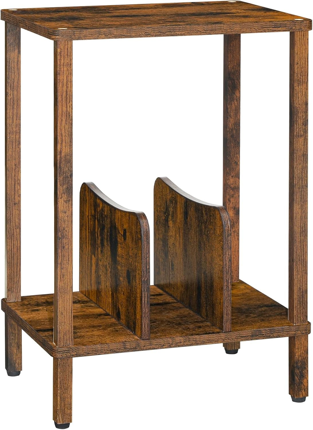 Record Player Stand, 2-Tier End Table, Vinyl Record Turntable Stand with Storage up to 100 Albums, Small Side Table for Living Room, Bedroom, Rustic Brown, FG05RS01