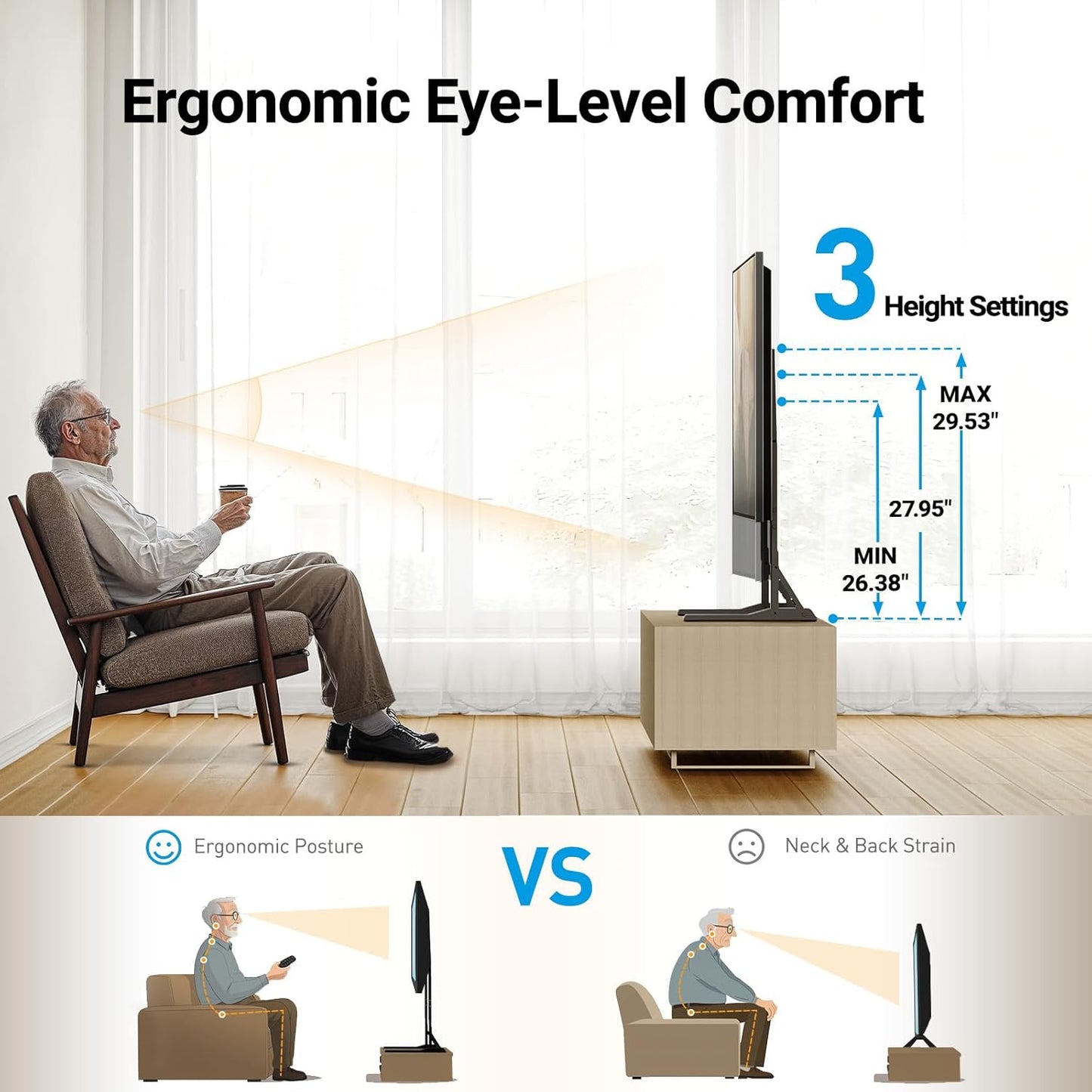 Universal TV Stand Mount for 22-75 Inch Tvs, Height Adjustable Table Top TV Stand, Great Load-Bearing Replacement TV Legs with Tempered Glass Holds up to 110Lbs, Max VESA 800 X 600Mm