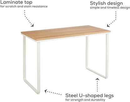 Simple Design Table Desk with Sled Base, , Beech Top White Legs (1943BHWH)