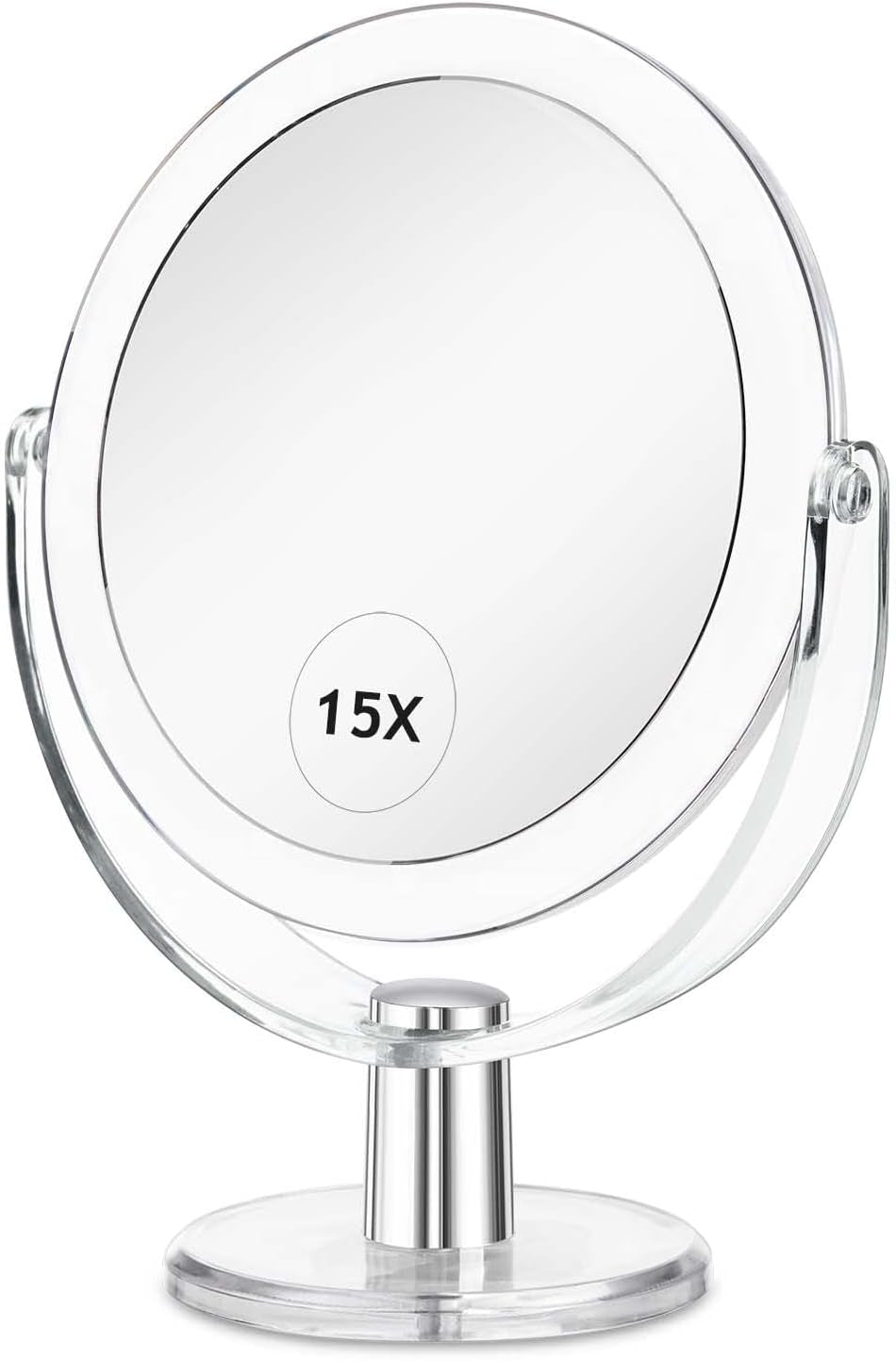 Vanity Makeup Mirror with Stand, 1X/15X Magnification Double Sided 360 Degree Swivel, Portable Table Desk Counter Top Magnifying Mirror, Tabletop Bathroom Shaving Mirror, 6.25 Inch