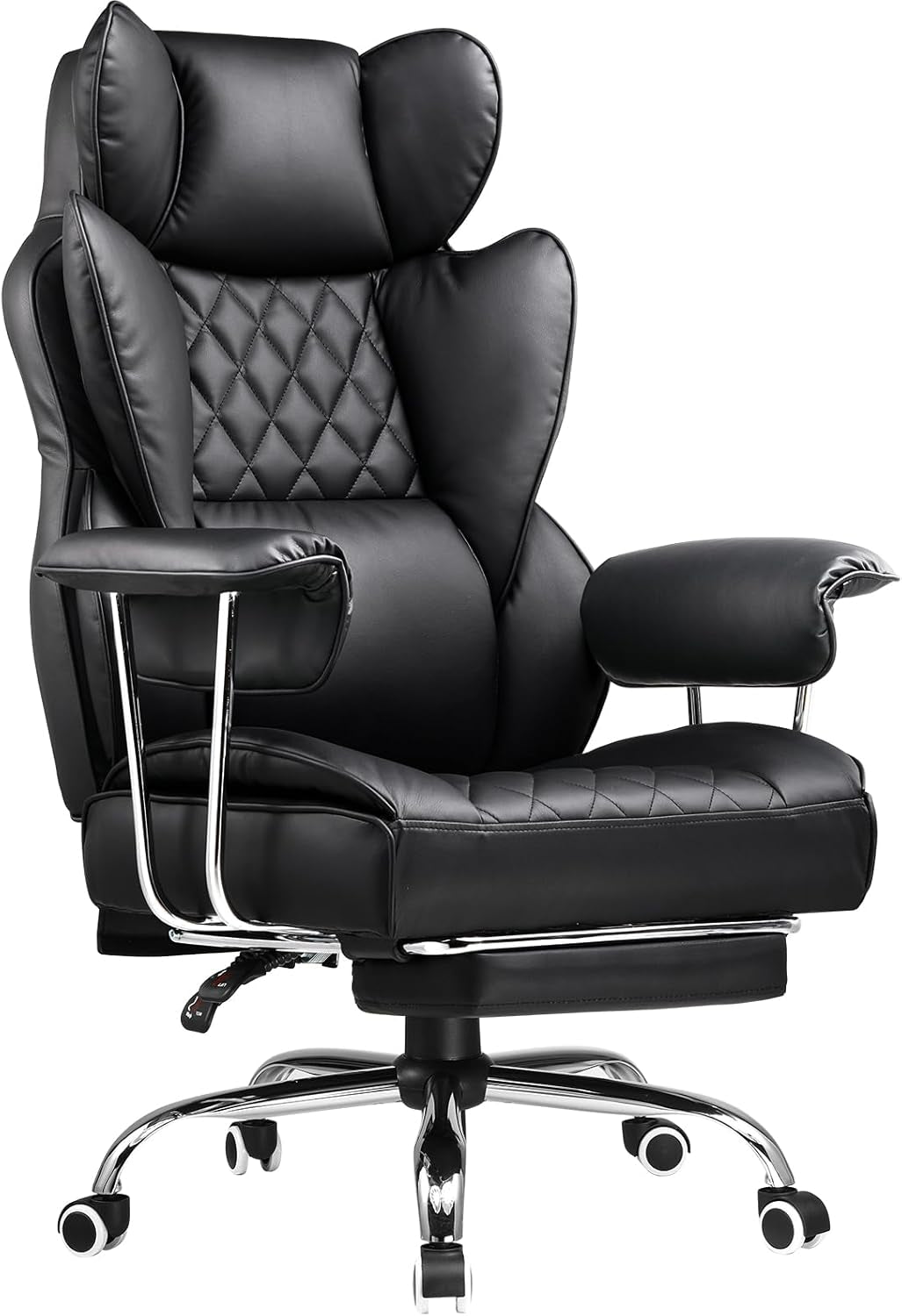 Big and Tall Office Chair, High Back Leather Gaming Chair with Footrest, Executive Ergonomic Office Chair with Pocket Spring Lumbar Support and with Outward Fixed Soft Armrests