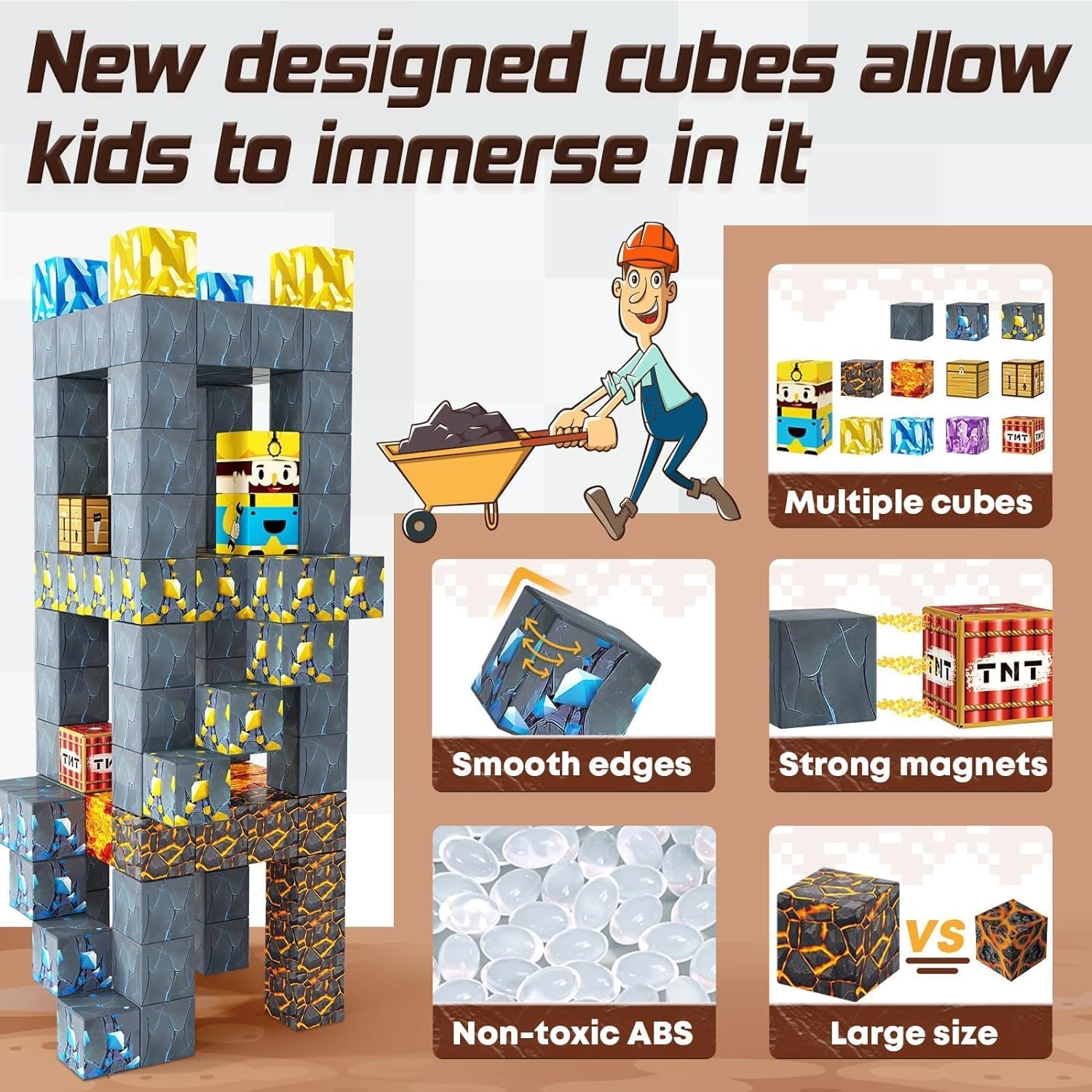 100PCS Magnetic Blocks-Build Mine Magnet World Jurassic Sword Dinosaur Toys Building Blocks for Boys Girls Ages 3-5 5-7, Classroom Must Haves Stem Education Sensory Kids Toys Christmas Birthday Gifts