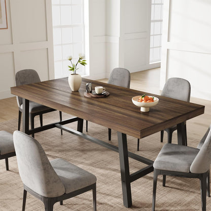 Industrial Dining Table for 6-8 People, 70.87" Long Large Kitchen Table with Sturdy Metal Frame, Rectangular Counter for Dinner, Kitchen, Dining Room (Brown, 71" Non-Extendable)