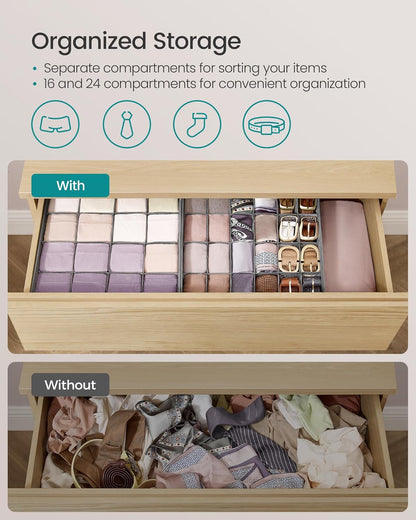 Set of 4 Drawer Organizers, Closet Organizers for Underwear, 80 Cells, Foldable Sock Holders, 11.8 X 11.8 X 3.9 Inches, for Storing Socks, Ties, Belts, Dove Gray URUS011G01
