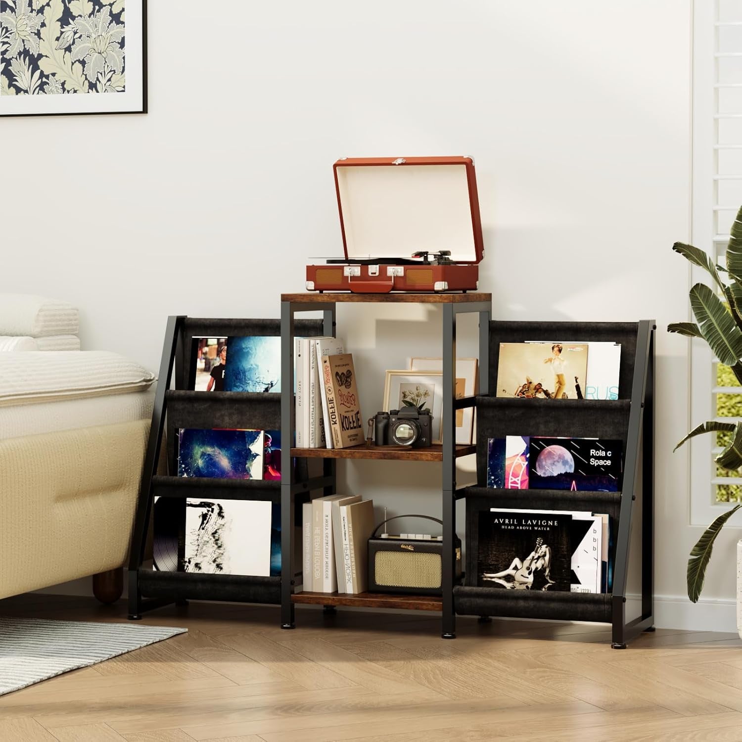 Record Player Stand with 6-Tier Vinyl Storage, Holds up to 280 Albums, Turntable Stand with Record Holder Display Shelf, Brown Record Cabinet for Media Stereo Audio