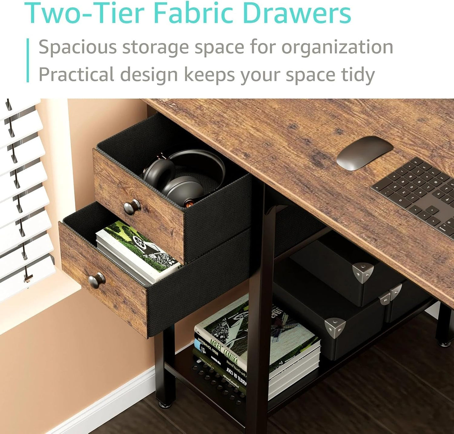 Computer Desk with Fabric Drawers, 40 Inch Gaming Desk for Small Space Home Office, Modern Simple Study Writing Table PC Desks for Bedroom, Gray