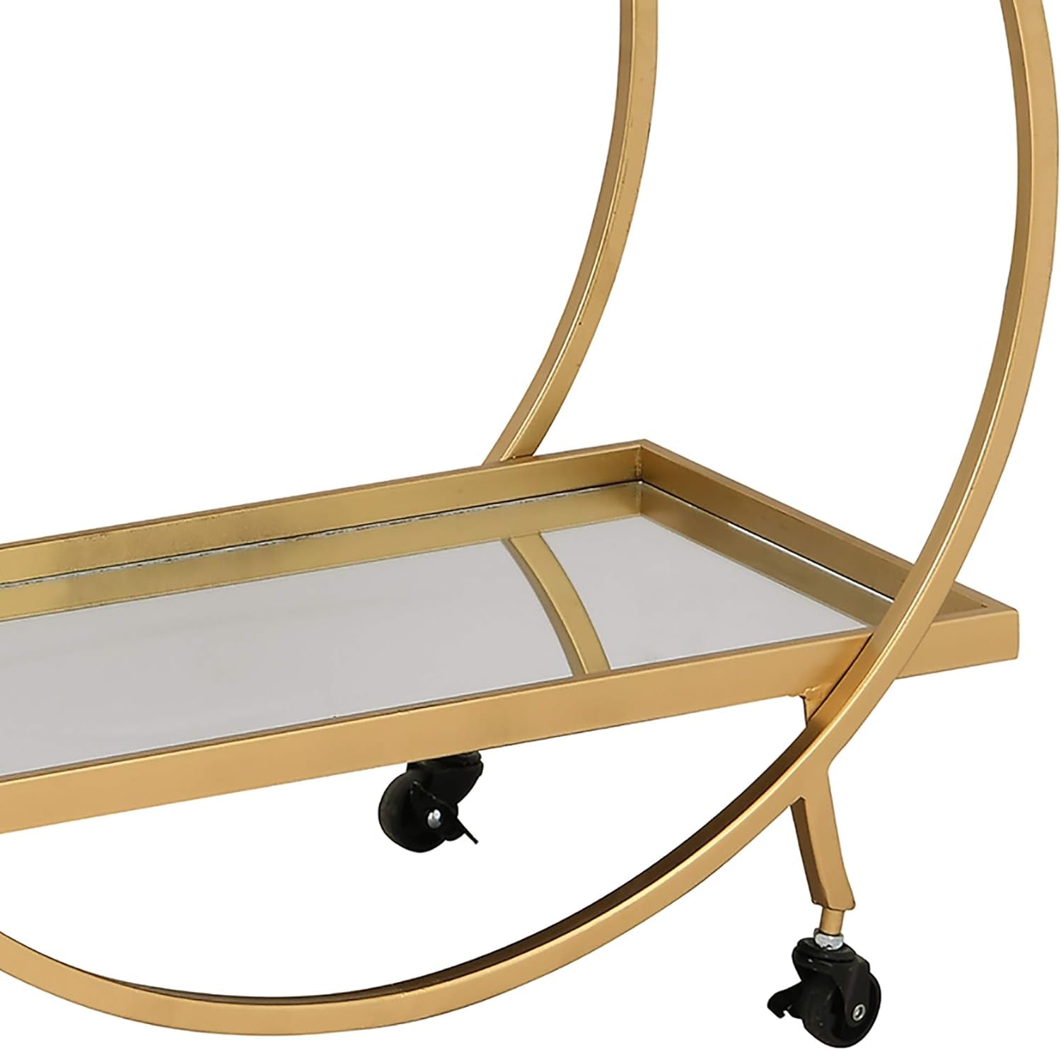 & Co. Gold Odessa Bar Cart, 2 Tier Mobile Mini Bar, Kitchen Serving Cart and Coffee Station with Storage for Liquor, Metal and Mirror, Modern, 28 Inches