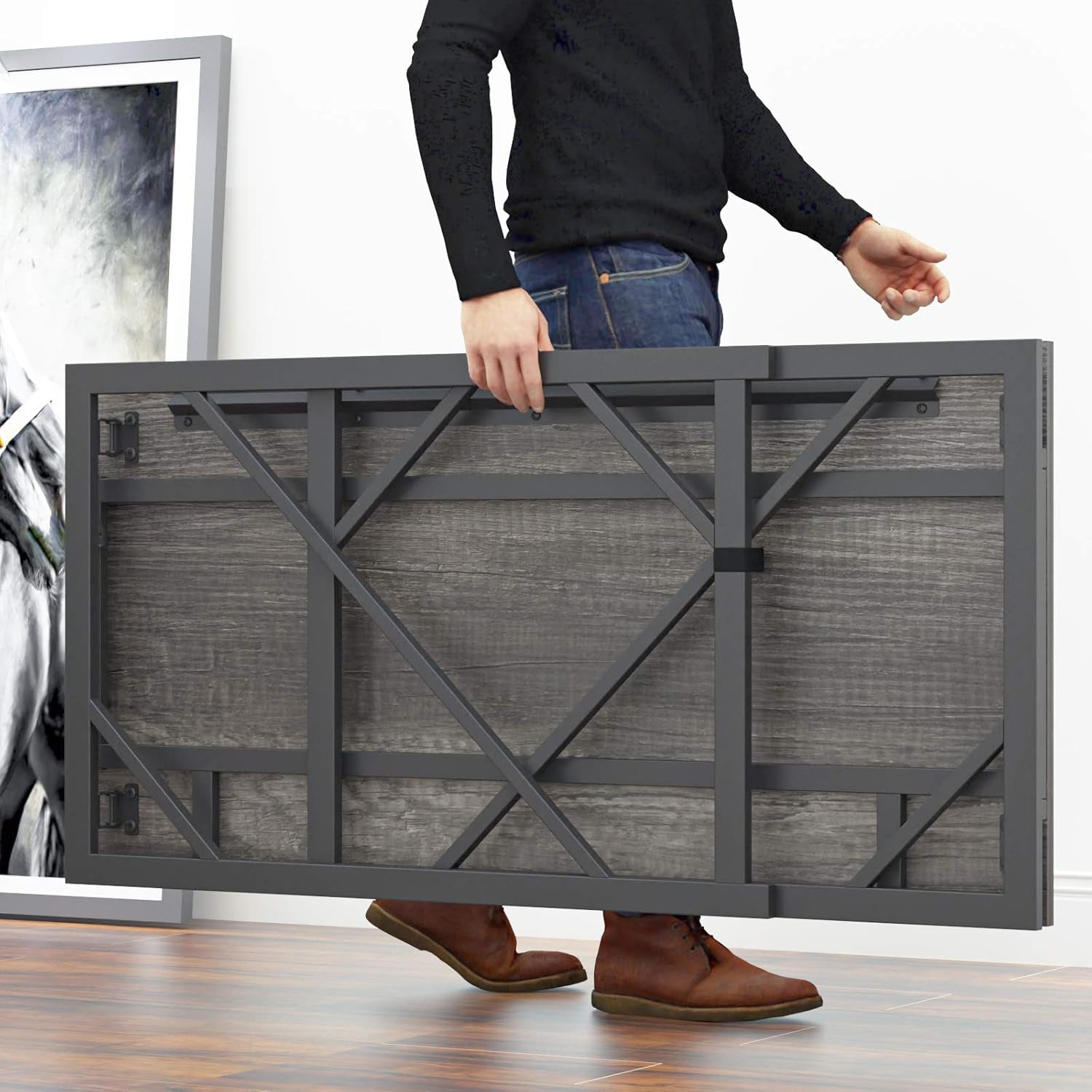 Folding Desk Writing Computer Desk for Home Office, No-Assembly Study Office Desk Foldable Table for Small Spaces