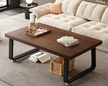 Rustic Walnut Coffee Table, 39” Mid Century Modern Center Table, Rectangle Industrial Living Room Coffee Table, Simple Farmhouse Wood and Metal Tea Coffee Tables for Home Bedroom, Walnut, 39 In