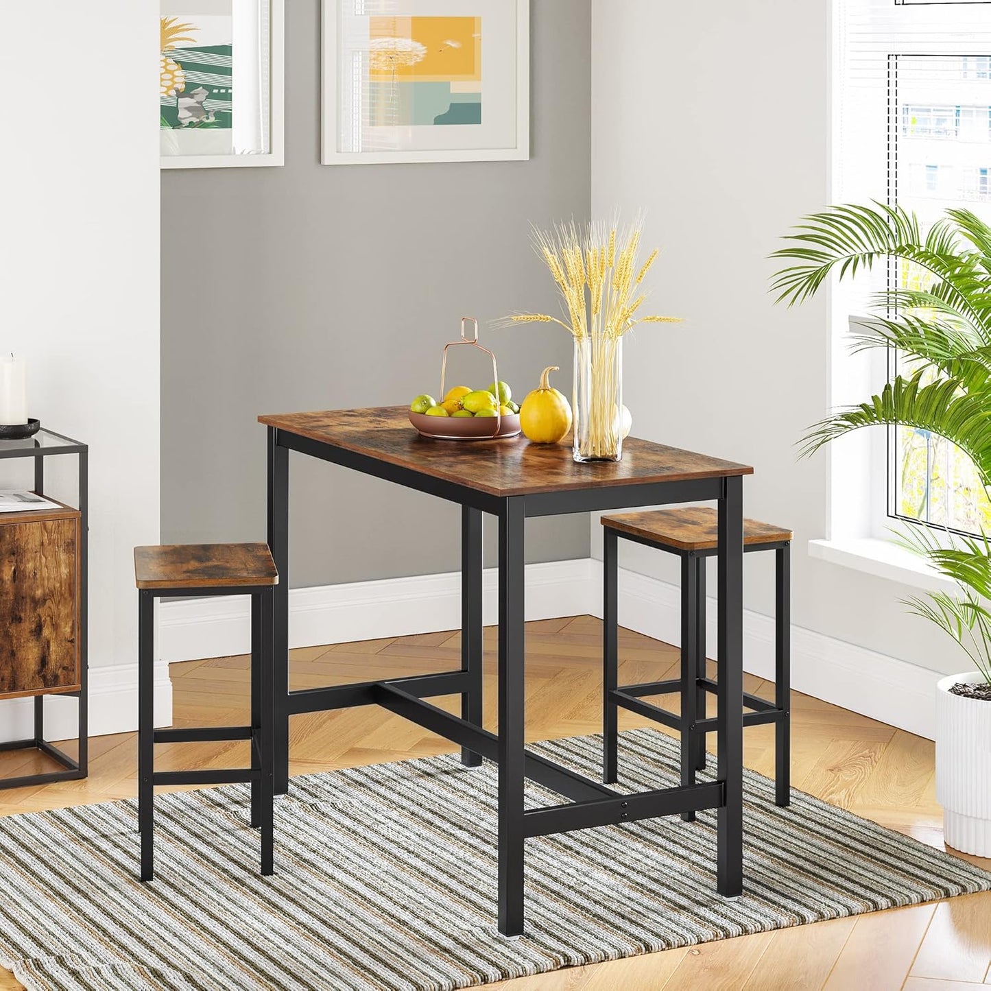Bar Stools, Set of 2 PU Upholstered Breakfast Stool, 15.7 X 11.8 X 24.4 Inches, Backless, Simple Assembly, Industrial, Dining Room Kitchen Counter Bar, Black Seat and Black Frame ULBC068B81
