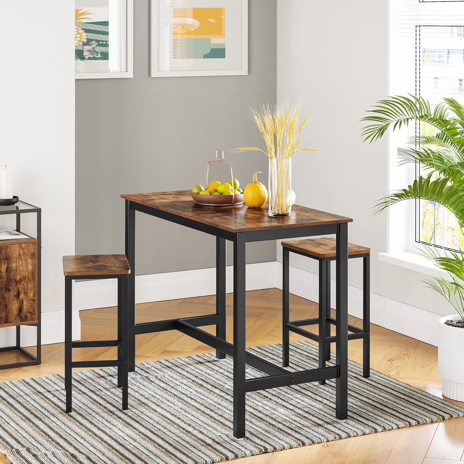 Bar Stools, Set of 2 PU Upholstered Breakfast Stool, 15.7 X 11.8 X 24.4 Inches, Backless, Simple Assembly, Industrial, Dining Room Kitchen Counter Bar, Black Seat and Black Frame ULBC068B81