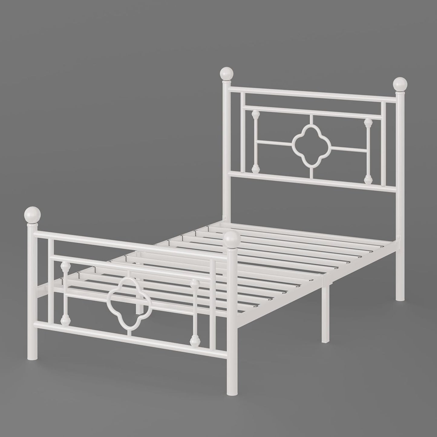 14 Inches Twin Size Metal Platform Bed Frame/Vintage Iron-Art Headboard and Footboard/Mattress Foundation for Storage/No Box Spring Needed/Noise-Free/Easy Assembly/White