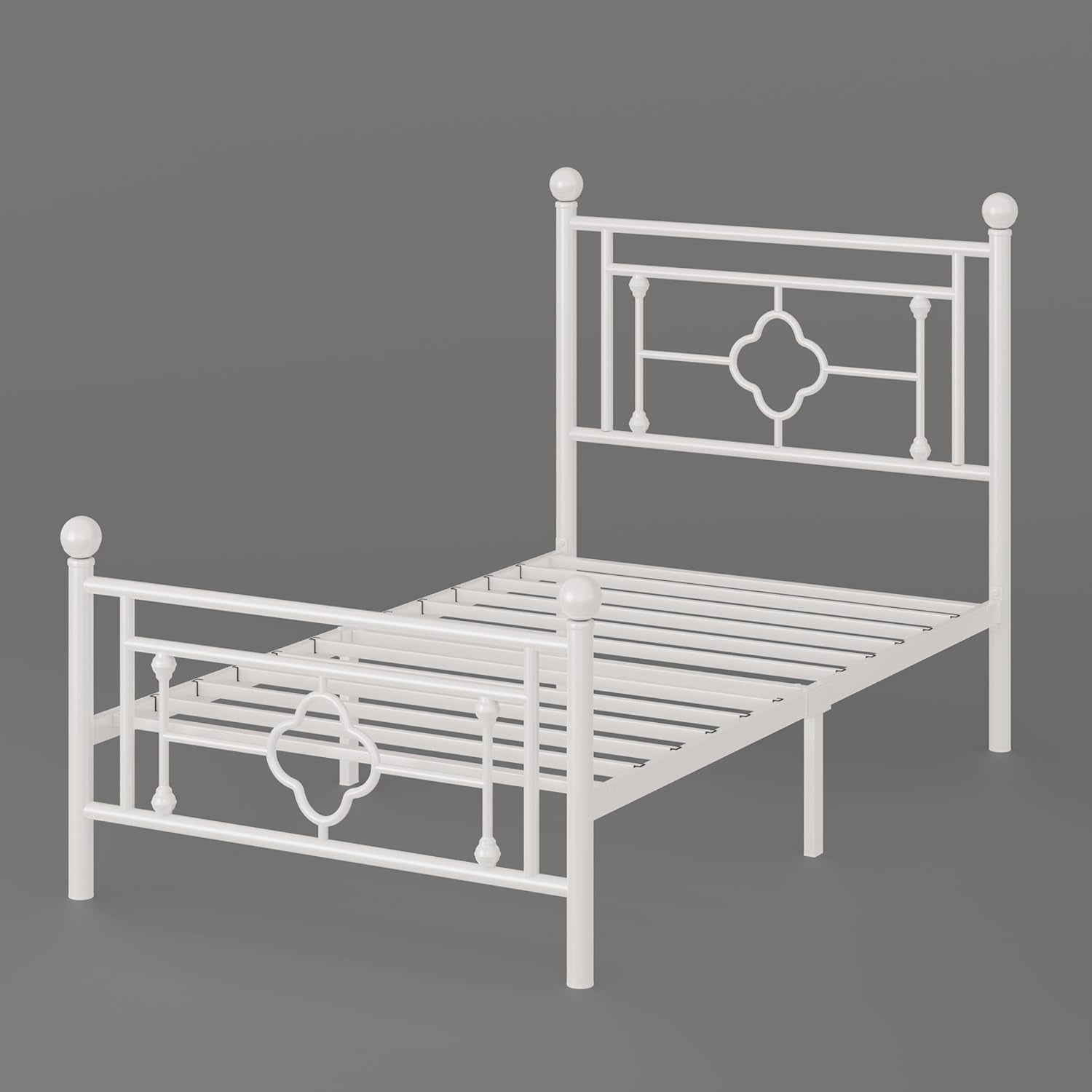14 Inches Twin Size Metal Platform Bed Frame/Vintage Iron-Art Headboard and Footboard/Mattress Foundation for Storage/No Box Spring Needed/Noise-Free/Easy Assembly/White
