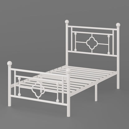 14 Inches Twin Size Metal Platform Bed Frame/Vintage Iron-Art Headboard and Footboard/Mattress Foundation for Storage/No Box Spring Needed/Noise-Free/Easy Assembly/White