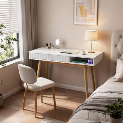 42" Wood Modern Office Desk with Drawer, Simple Writing Desk for Home, White