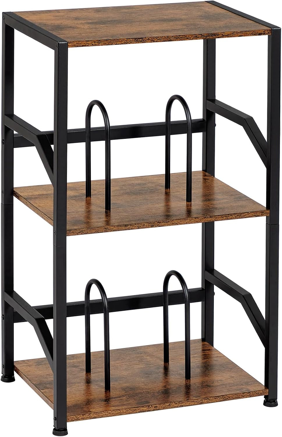 Record Player Stand, Vinyl Record Storage up to 200 Albums, 3 Tier End Table with Removable Dividers, Tall Side Table for Living Room, Bedroom, Rustic Brown, HETCD010BR-1