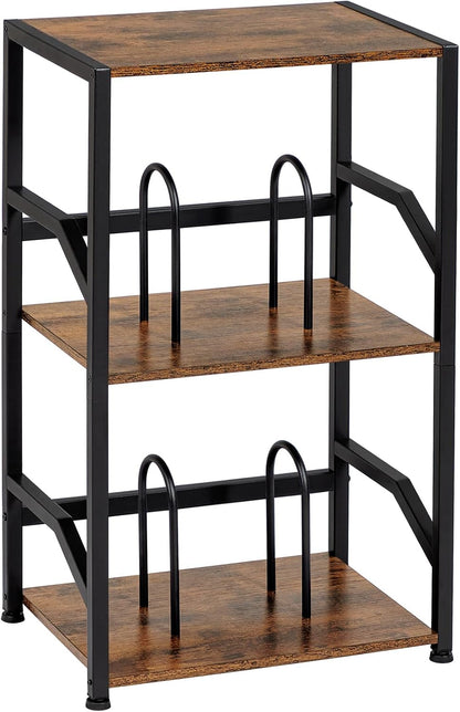 Record Player Stand, Vinyl Record Storage up to 200 Albums, 3 Tier End Table with Removable Dividers, Tall Side Table for Living Room, Bedroom, Rustic Brown, HETCD010BR-1