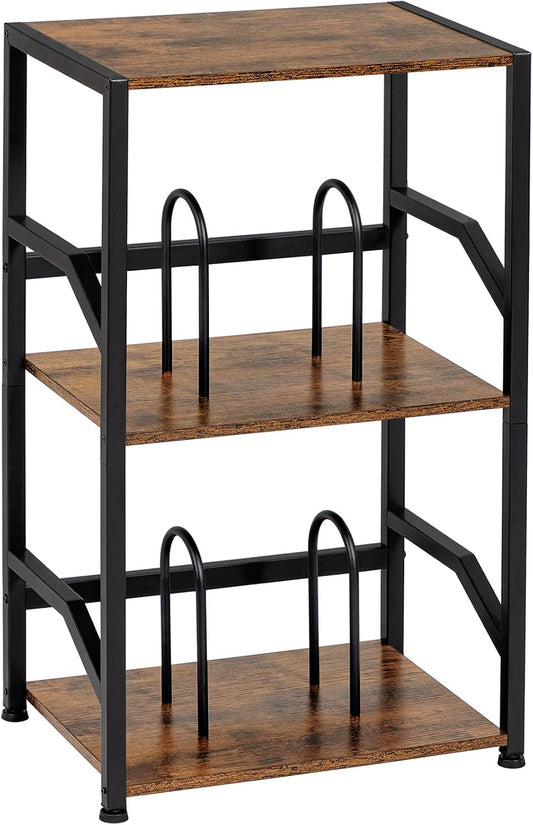 Record Player Stand, Vinyl Record Storage up to 200 Albums, 3 Tier End Table with Removable Dividers, Tall Side Table for Living Room, Bedroom, Rustic Brown, HETCD010BR-1