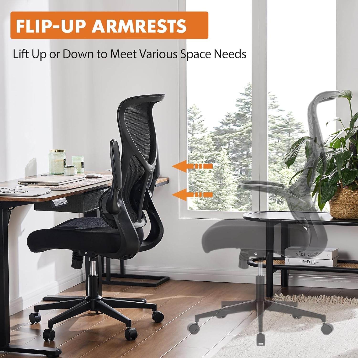 Ergonomic Office Desk Computer Chair, Comfy High Back Swivel Rolling Home Mesh Gaming Chairs with Wheels, Lumbar Support, Flip-Up Arms,For Bedroom, Study, Work, Classic Black