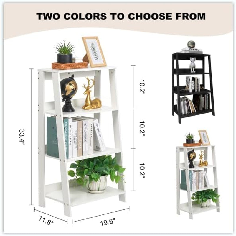 4-Tier Ladder Bookshelf, White Wood Display Storage Rack, Modern A-Frame Bookcase for Living Room Bedroom Office, 33.4H X 19.6W X 11.8D Inches