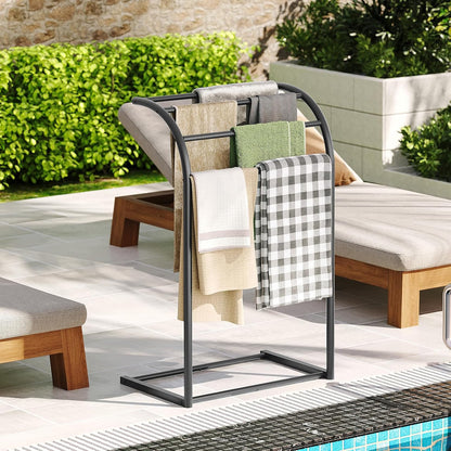 Free Standing Towel Rack, 4-Tier Blanket Rack for Bathroom, Curved Top Pool Towel Stand Display and Drying Rack, Modern Towel Storage Organizer, Black CJ07BK