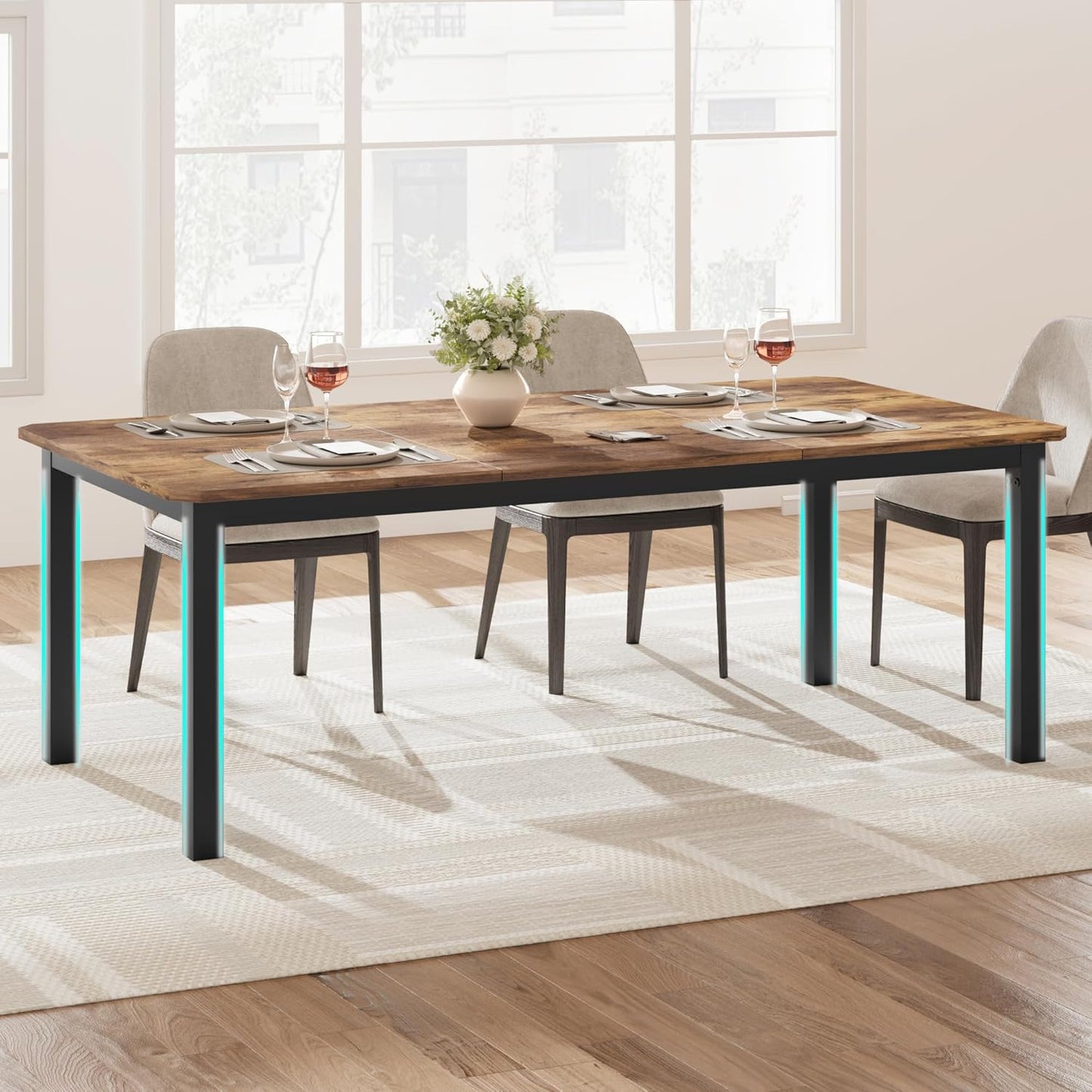 78.7 Inch Long Kitchen Table for 6-8, Dining Room Table for Kitchen Living Room, Large Rectangular Dinner Tables, Industrial Indoor Restaurant Tables with Sturdy Metal Frame(Only Table)