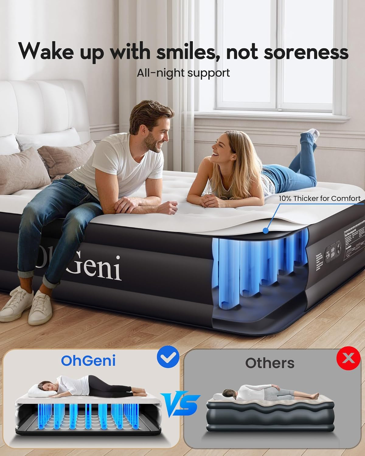 Air Mattress Queen with Built in Pump, 18" Raised Inflatable Blow up Mattress, Upgraded Surface Portable Bed for Home, Camping, Colchone Inflable, Ideal Alternative to a Bed, 1-Pack Only