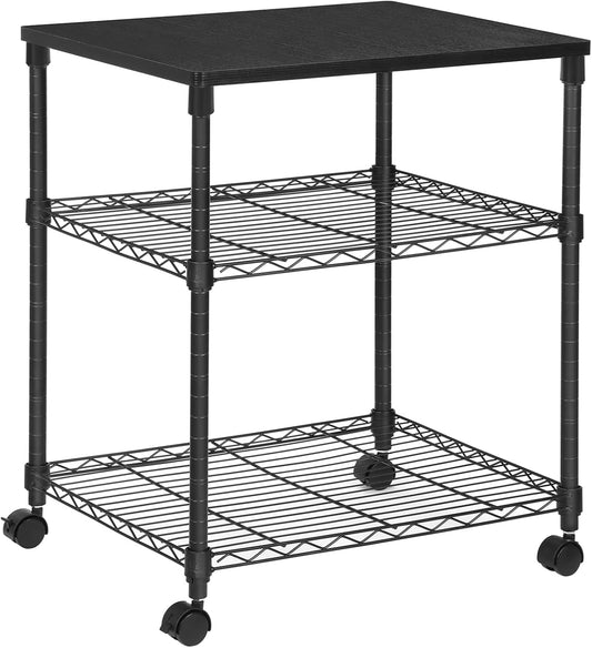 3 Tier Wide Printer Stand, Printer Table with Wheels, Rolling Printer Cart, Printer Desk with Metal Frame for Home Office, 22 X 18.1 X 26.8 Inches, Black ULGR32BK
