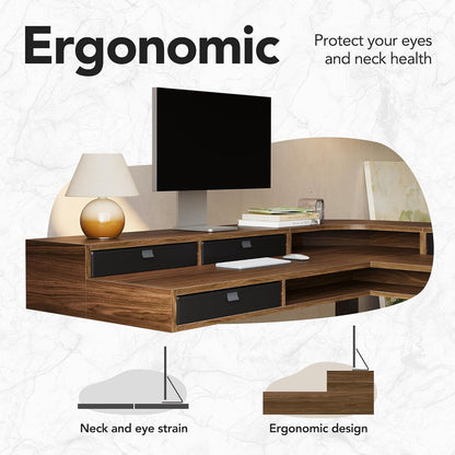 65.5" × 57.6" Electric L Shaped Standing Desk with 6 Storage Drawers, 2-Tier Corner Sit Stand Desk with Power Strip Tray & Cable Grommets, Height Adjustable Computer Gaming Table, Walnut