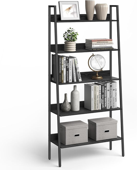 Bookshelf, 5-Tier Bookcase, 11.8 X 31.5 X 66.9 Inches, Ladder Shelf for Home Office, Living Room, Bedroom, Kitchen, Ebony Black and Ink Black ULLS129B56