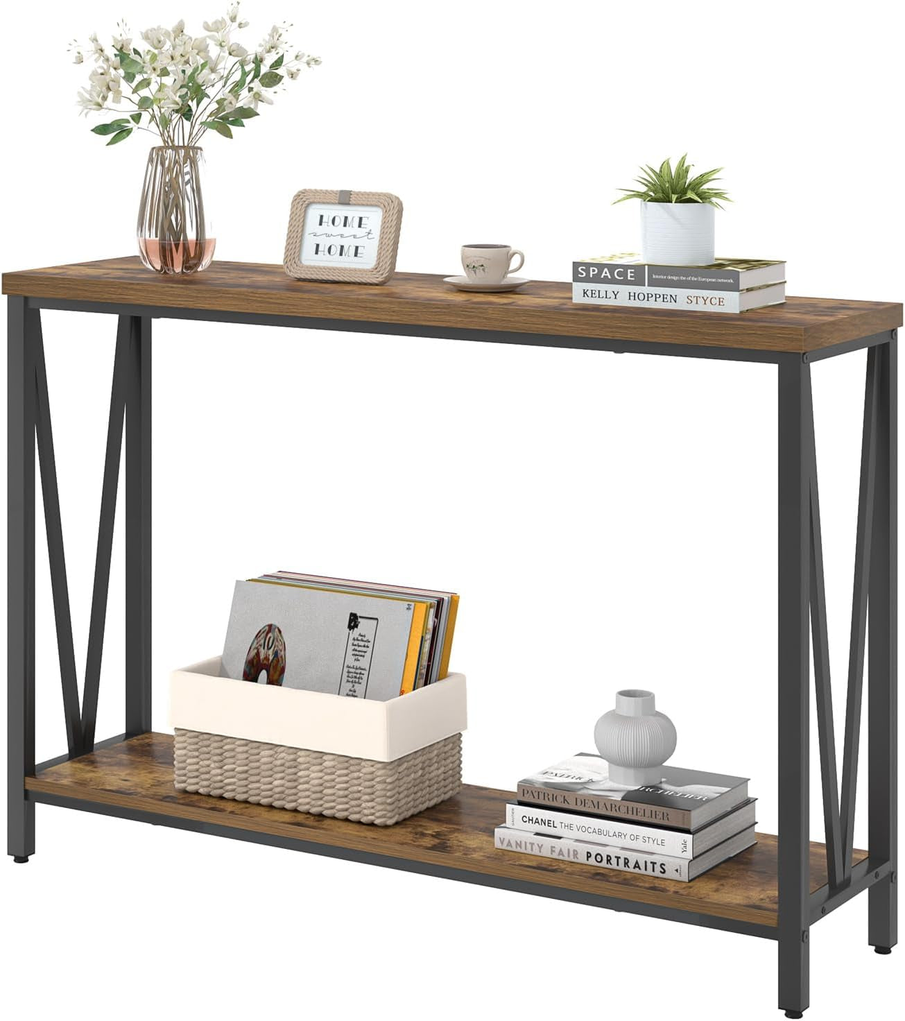 Entryway Table, Narrow Sofa Console Tables behind Couch, Modern Entry Table for Hallway Entrance Living Room, Rustic Brown